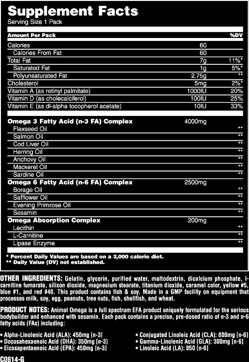 TopWay Suplementos - Animal Pak - 30 Packs - Universal Nutrition - Tabela Nutricional